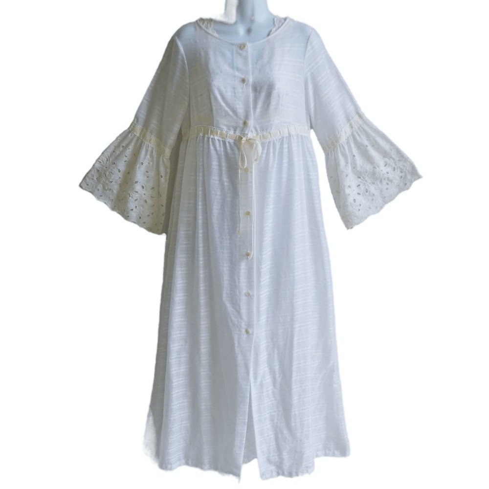 Saramae Lingerie Vintage 2pc Nightgown Housecoat Dressing Robe Eyelet Pockets S